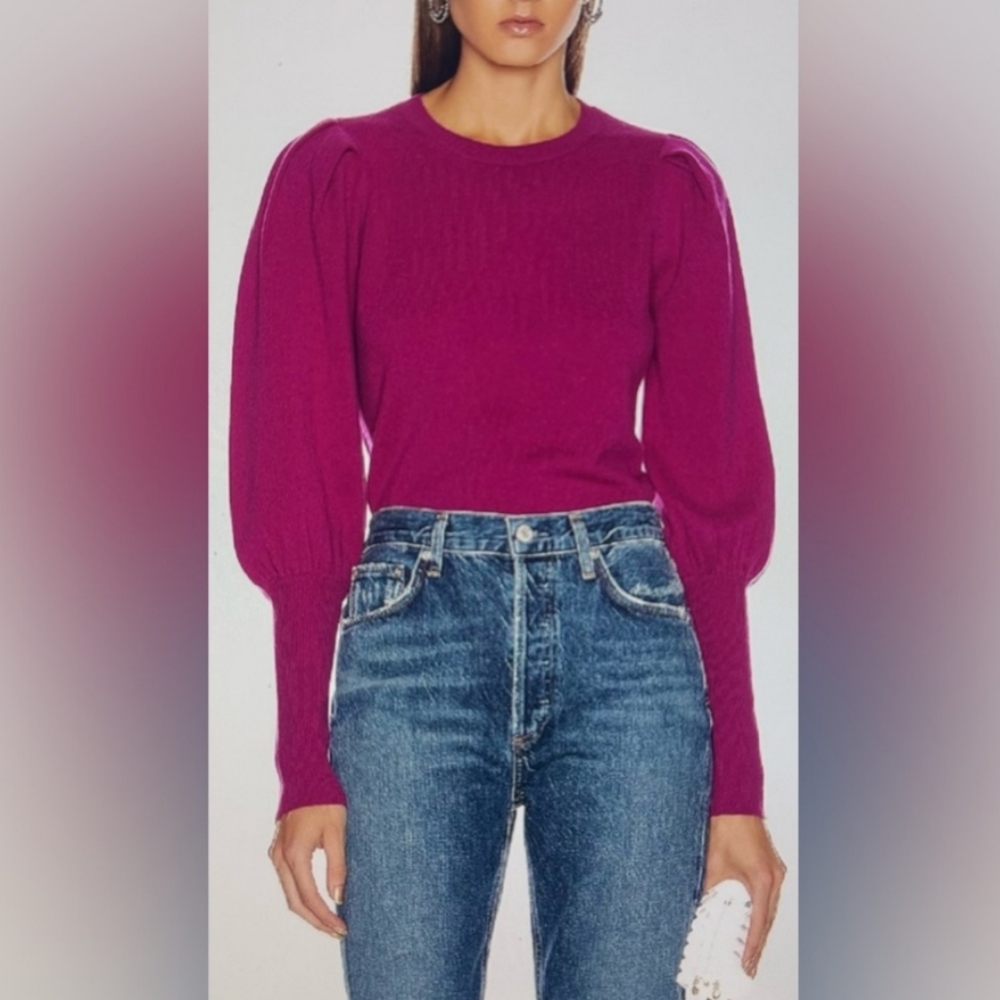 JONATHAN SIMKHAI 100% CASHMERE PUFFED SLEEVE SWEATER XS‎